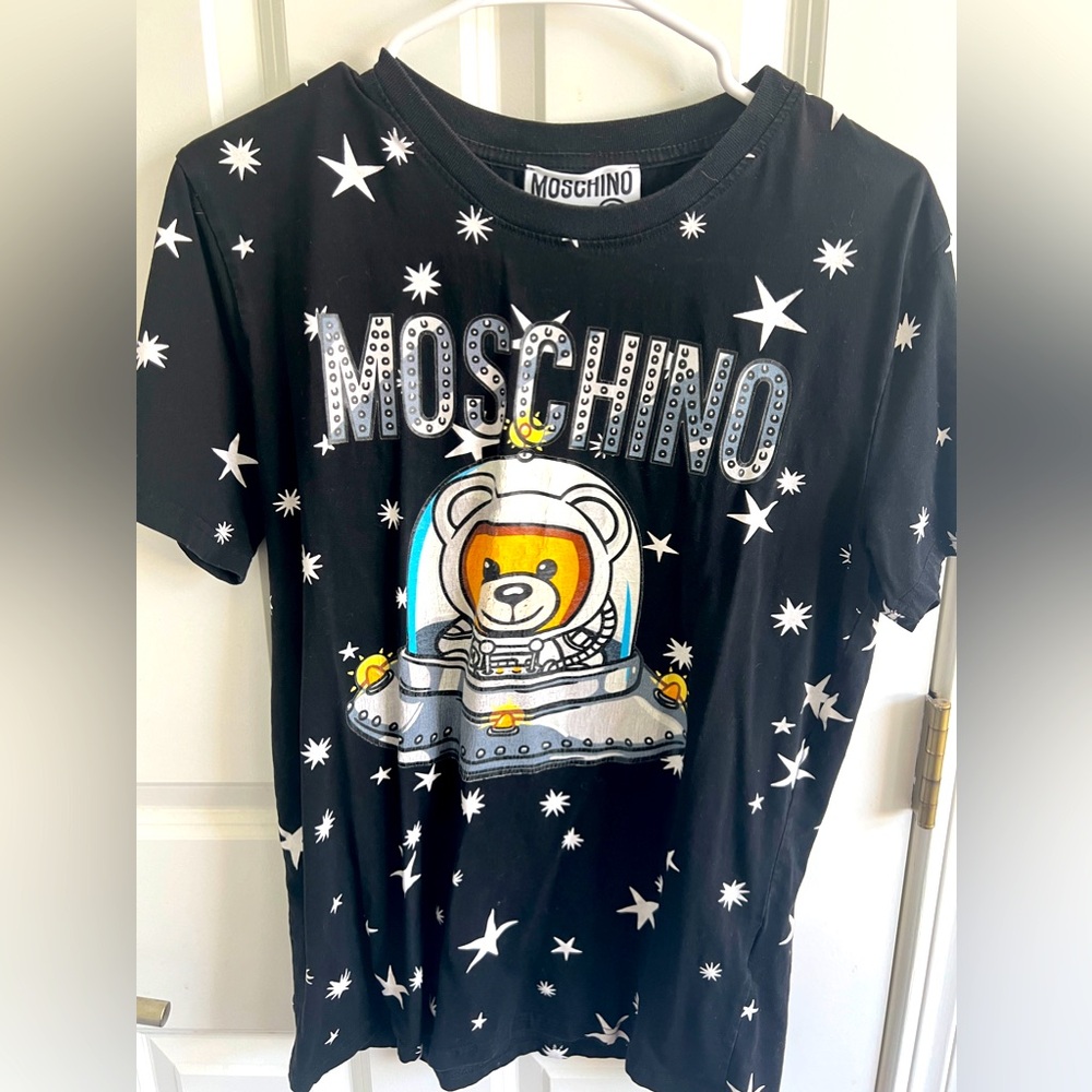 Black bear shirt, featuring a small bear sitting in a spaceship.